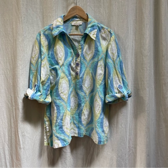 JM collection Linen Popover Tunic Blue Swirl size 18 - Picture 1 of 16